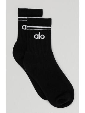 ALO YOGA Half-Crew Throwback Sock Size Medium Black/White Unisex Authentic New